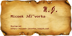 Micsek Jávorka névjegykártya